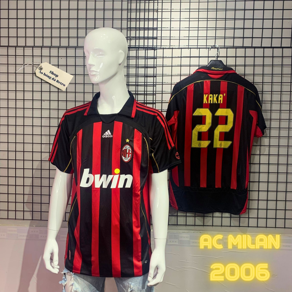 Áo bóng đá retro acmilan 2006 đen đỏ vải Cotton Polyester thời trang blockcore
