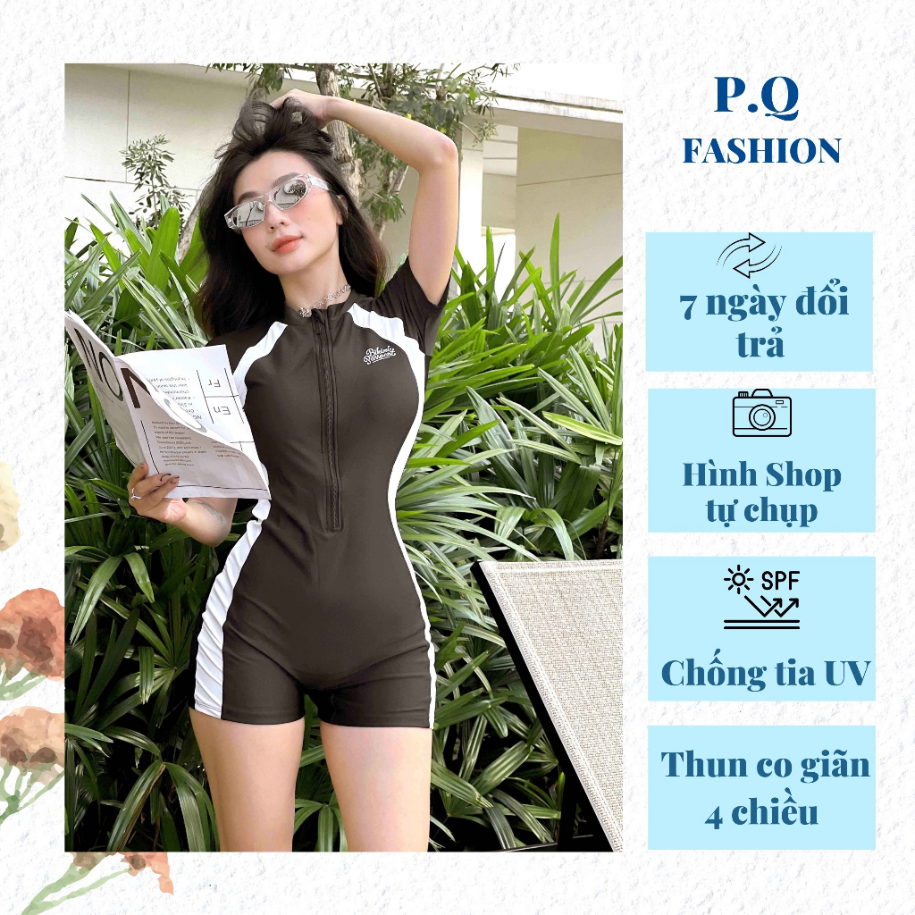 Đồ bơi Nữ Một mảnh tay ngắn kín đáo có khoá - màu Đen | BigBuy360 - bigbuy360.vn