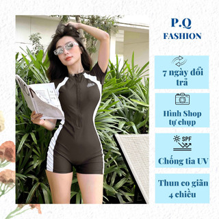 Đồ bơi Nữ Một mảnh tay ngắn kín đáo có khoá - màu Đen