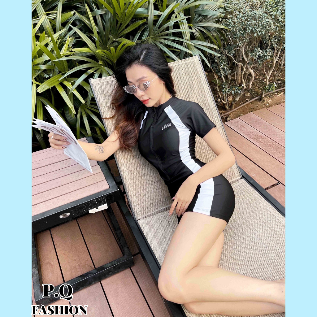 Đồ bơi Nữ Một mảnh tay ngắn kín đáo có khoá - màu Đen | BigBuy360 - bigbuy360.vn