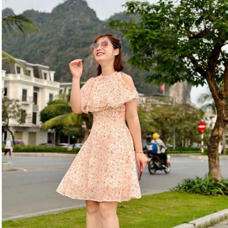 Váy nữ hoa khoét vai, đầm đi biển, đi chơi, chất liệu voan lụa 2 lớp mặc 2 kiểu_Munnstore | BigBuy360 - bigbuy360.vn