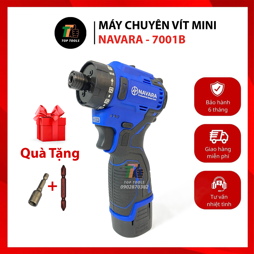 Máy bắt vít, máy bắn vít Navara 7001B, bắt vít tôn, thạch cao, Máy có 23 cấp trượt, động cơ không chổi than