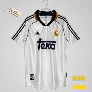 Áo bóng đá retro real 1998 vải Cotton Polyester thời trang blockcore