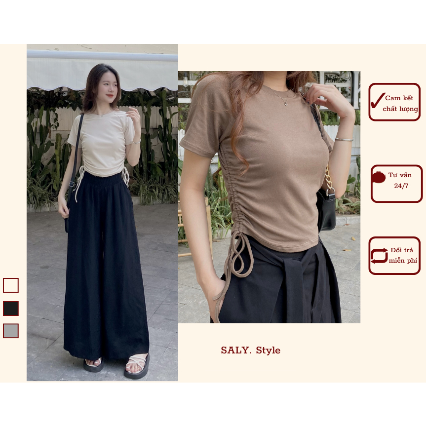 Áo thun zip croptop SALY có dây rút eo cá tính Aozipeuteo655_P7K8