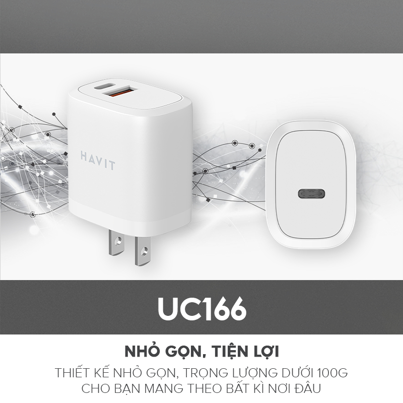 Combo Combo Sạc Nhanh 20W HAVIT, Cốc Sạc Nhanh 2 Cổng UC166 + Cáp C-L CB6154 - Hàng Chính Hãng