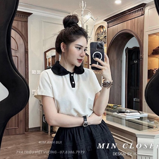 Sét đồ nữ Áo phông trắng phối cổ đen kèm chân váy ngắn xoè đen đi tiệc đi biển hàng thiết kế loại 1