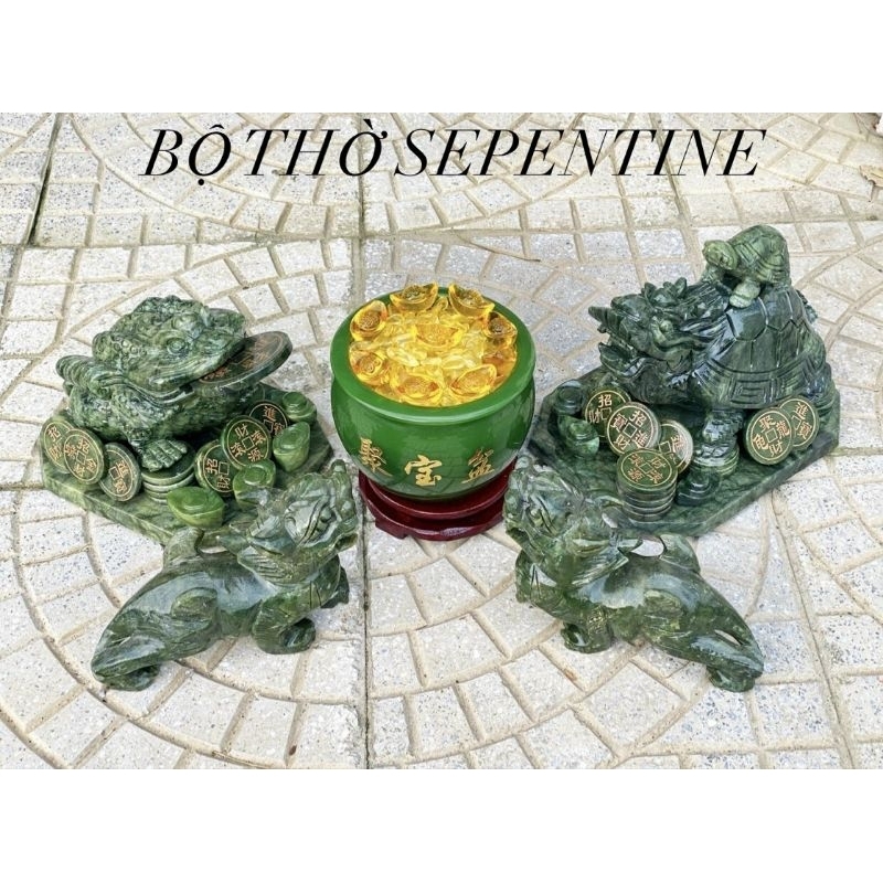 Combo Tỳ Hưu - Thiềm Thừ - Long Quy 22cm đá Serpentine nguyên khối