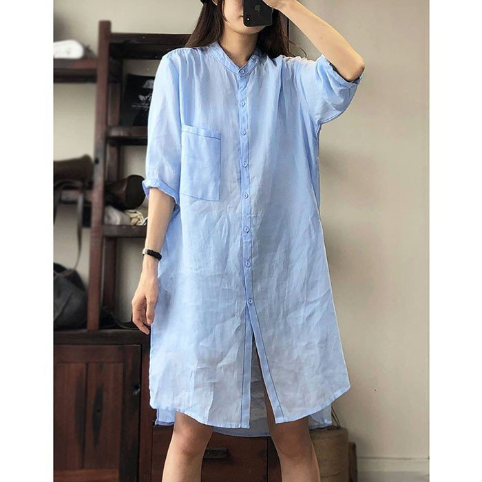 (TỔNG KHO LÂM ANH CHUYÊN SỈ) Sơ mi nữ dáng dài Linen bột Premium cổ tàu tay lỡ trẻ trung, chất vải Linen Hàn mềm mát