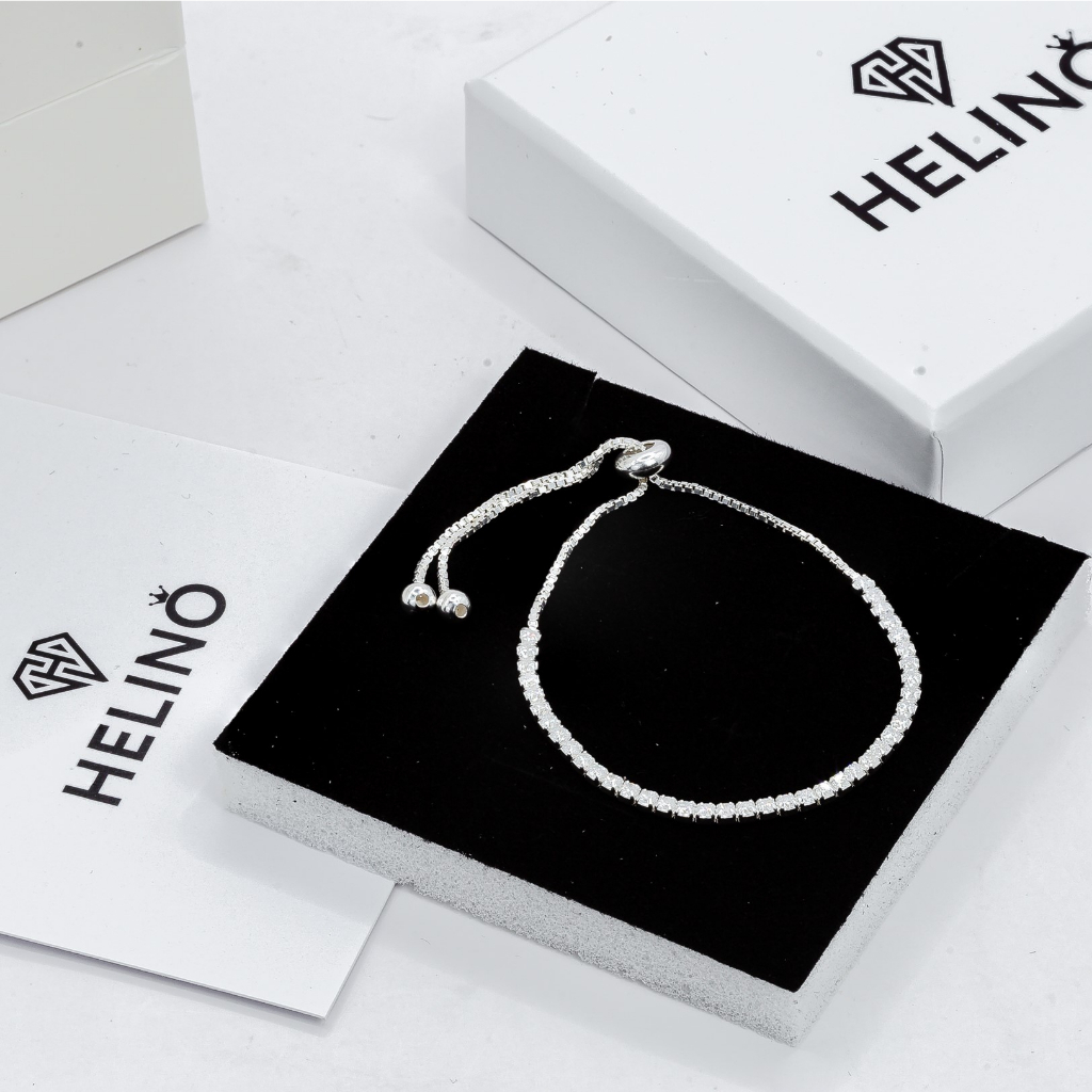 Lắc tay bạc HELINO đính đá dải cao cấp chốt dây rút cá tính trang sức nữ cao cấp V16