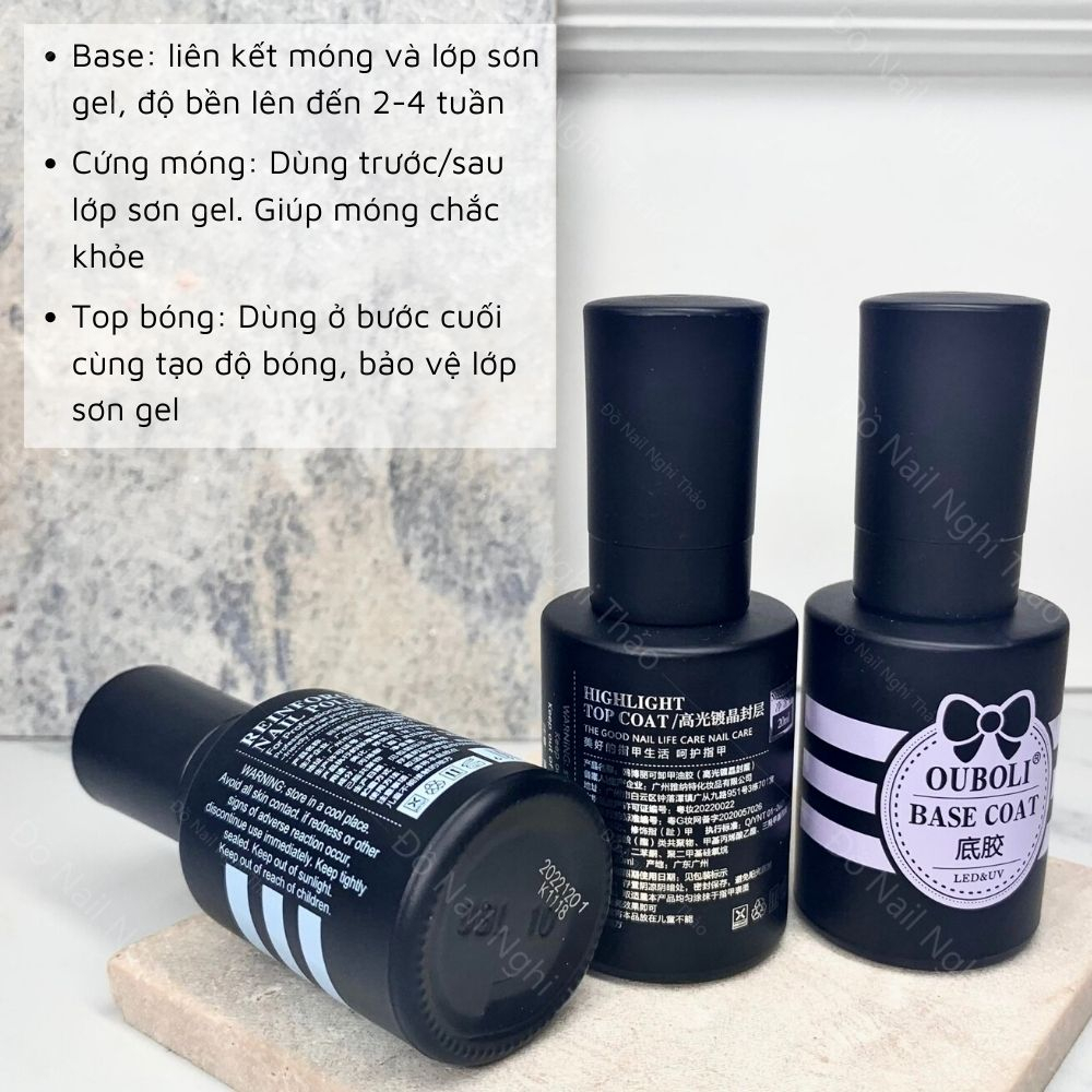 Base Top OUBOULI Chính Hãng Nail 381 - Base Liên Kết - Top Bóng - Dung Dịch Cứng Móng Hard Gel Chai 15ml