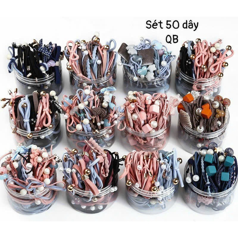 Sét 50 dây buộc tóc phong cách hàn quốc siêu xinh tặng hộp