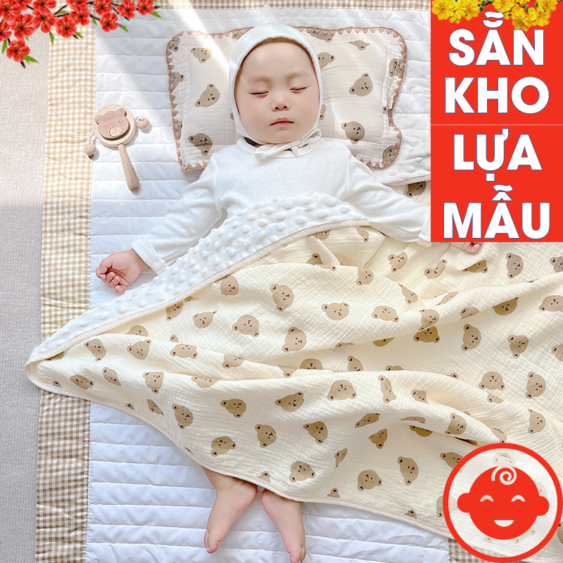 Chăn xô MUSLIN HẠT ĐẬU cho bé cao cấp mềm mại size 100x80cm