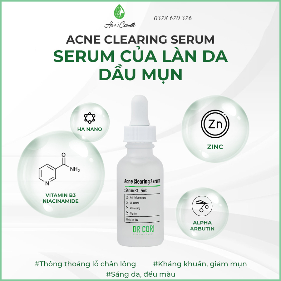Tinh chất cho da mụn Dr Cori _ Acne Clearing Serum _ Serum B3 ZinC