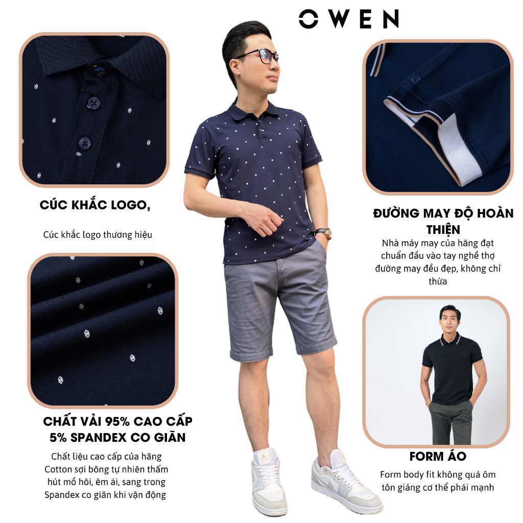 Áo polo nam Owen cao cấp co giãn chất vải cotton thấm hút mồ hôi form slim nhẹ mặc vừa vặn năng động trẻ trung