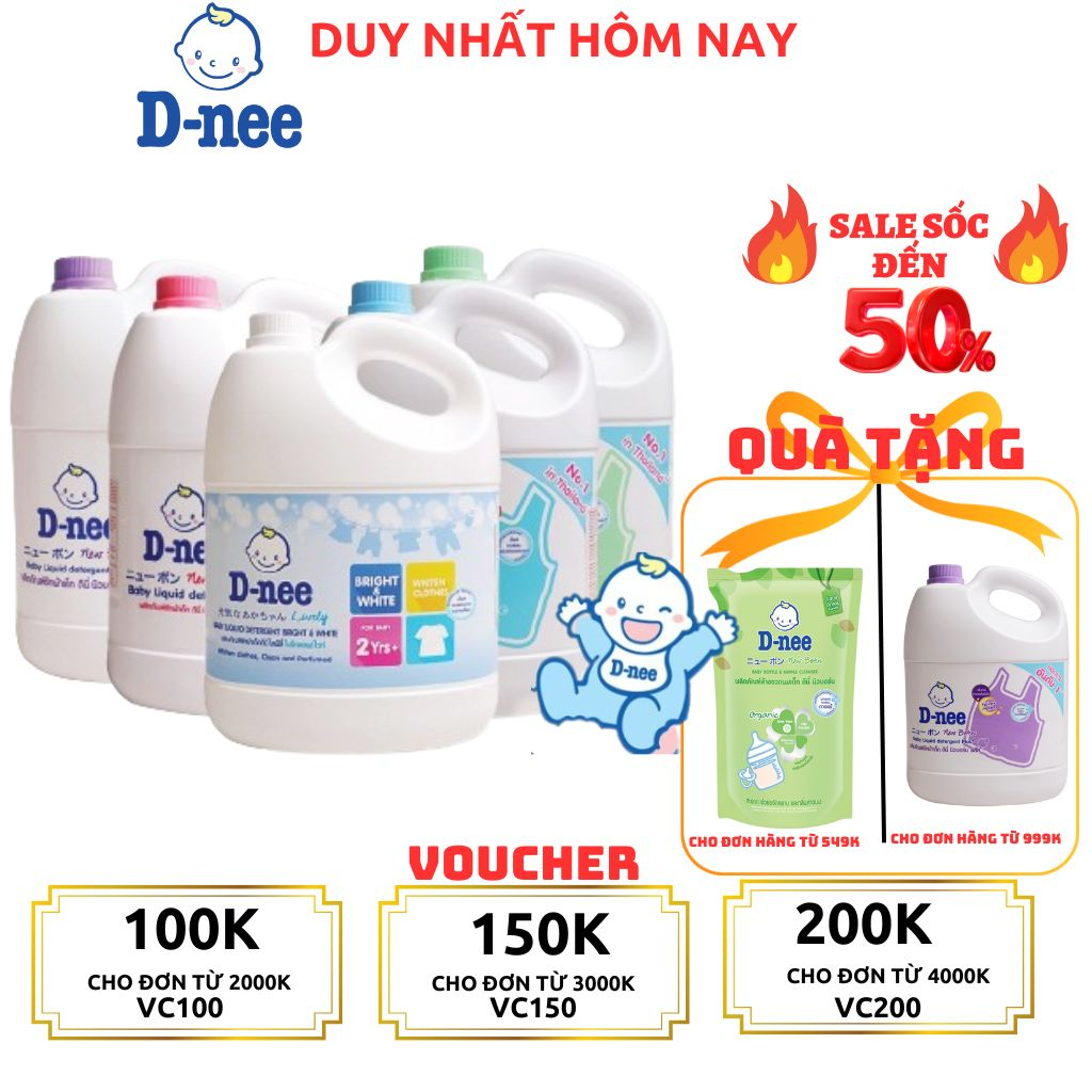 Nước giặt quần áo em bé Dnee 3000ml-Nước Giặt Xả Cho Trẻ Em an toàn