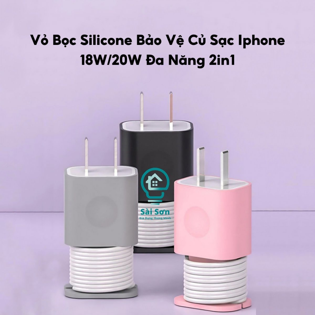 Vỏ Bọc Silicone Bảo Vệ Củ Sạc Iphone 18W/20W Đa Năng 2in1 - Bảo Vệ Chống Sốc An Toàn Cho Củ Sạc Và Quấn Dây Sạc Gọn Gàng