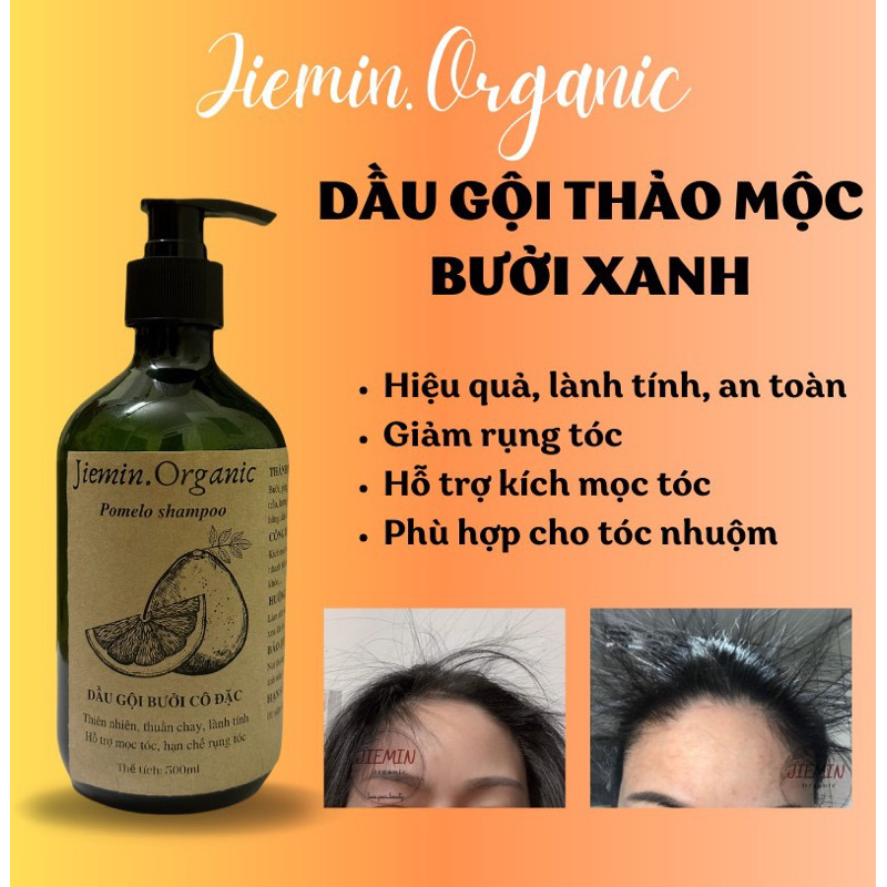 Dầu gội thiên nhiên thảo dược bưởi,mọc tóc, giảm rụng, giảm bết, không khô tóc, nhanh dài, không hoá chất JIEMIN ORGANIC
