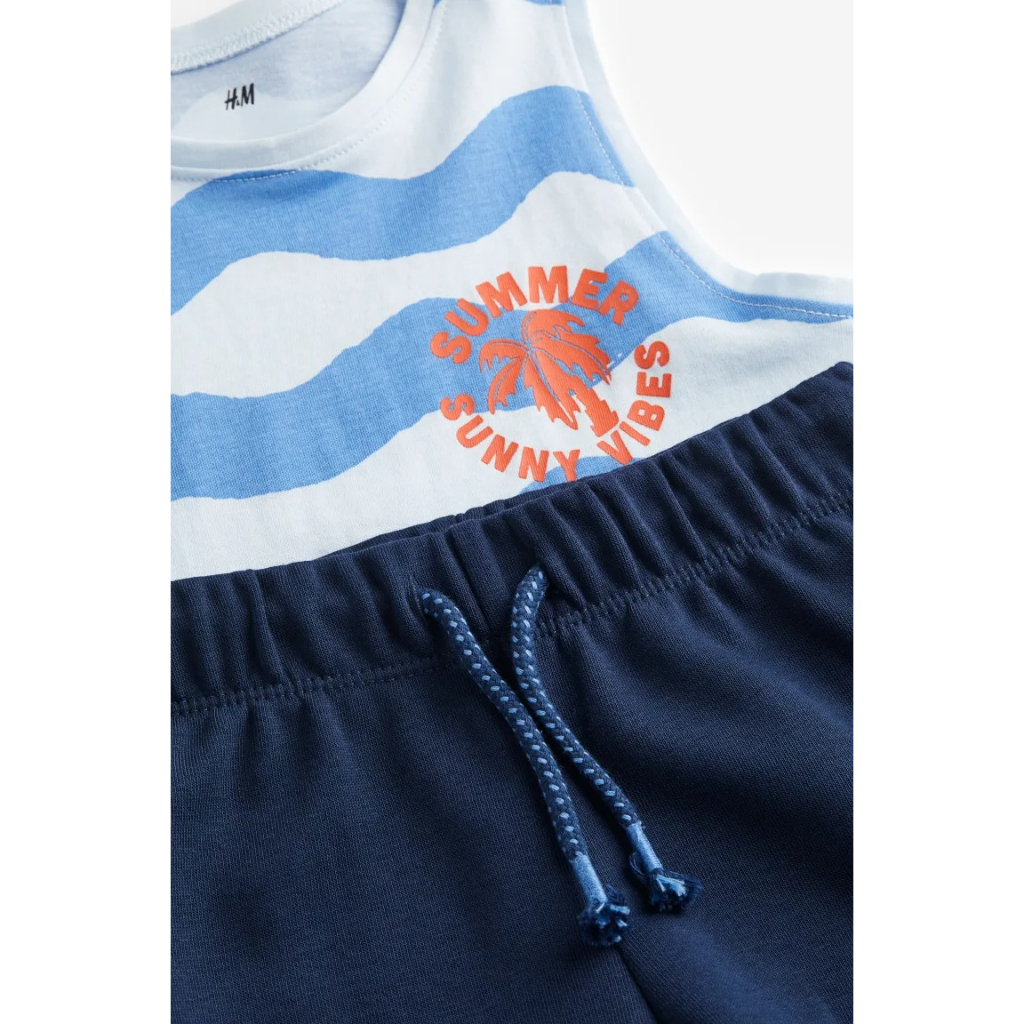 Set quần áo 3 lỗ kẻ xanh Sunny 1142325002 HM H&M_authentic US