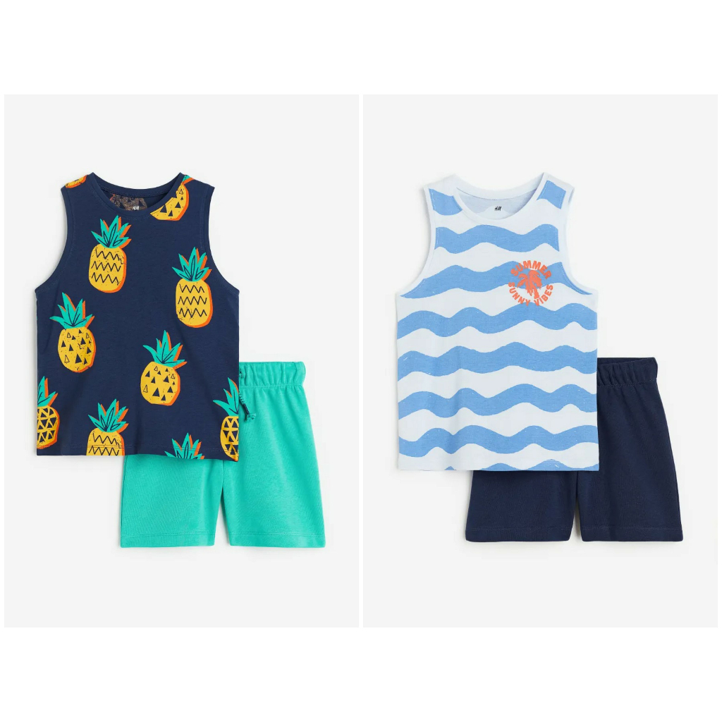 Set quần áo 3 lỗ kẻ xanh Sunny 1142325002 HM H&M_authentic US