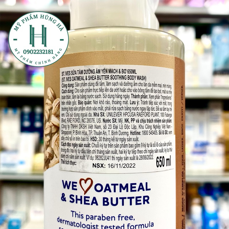 Sữa tắm StIves yến mạch, sữa tắm tẩy tế bào chết cơ thể StIves Oatmeal & Shea Butter 650ml