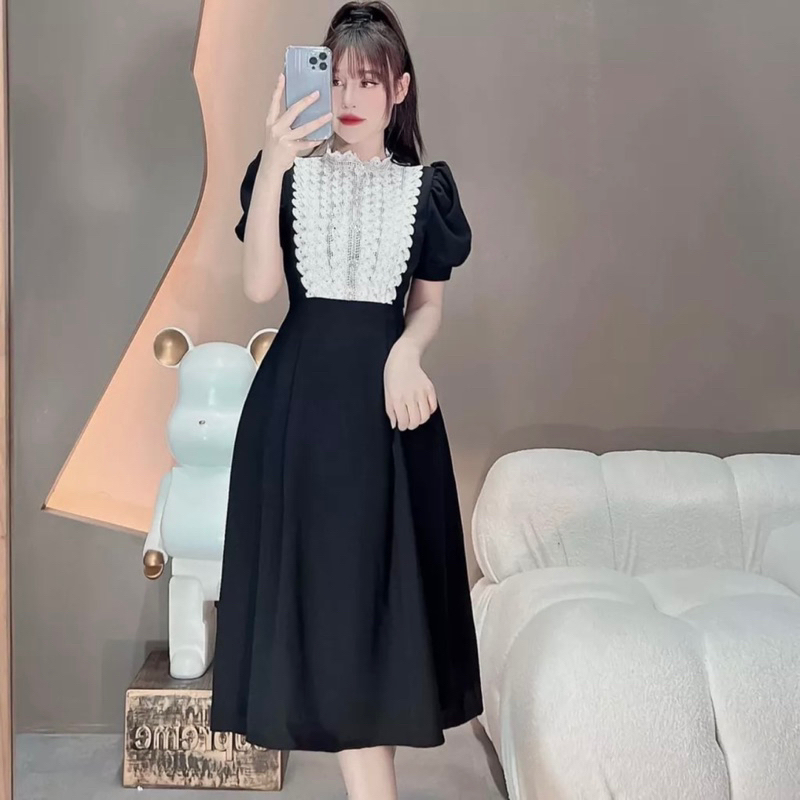 Bigsize Đầm phối yếm trắng đan ren tiểu thư sang chảnh 50-90kg