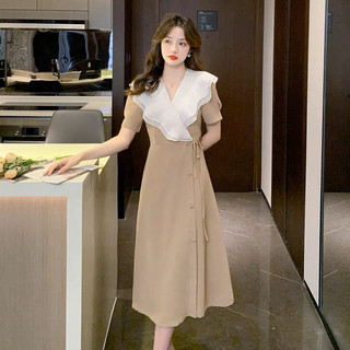 Đầm kem phối cổ bèo trắng tiểu thư