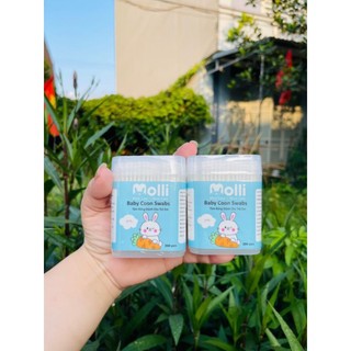 /molli/ tăm bông sơ sinh 200 que thân giấy