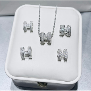 Dây chuyền bạc nữ mặt chữ H đính đá sang chảnh - Trang Sức MINA JEWELRY