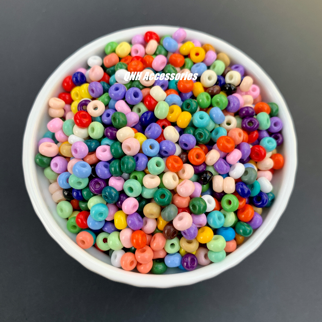 10g/50g Hạt cườm thủy tinh 4mm màu đục loại cao cấp dùng làm trang sức thủ công, vòng tay..DIY