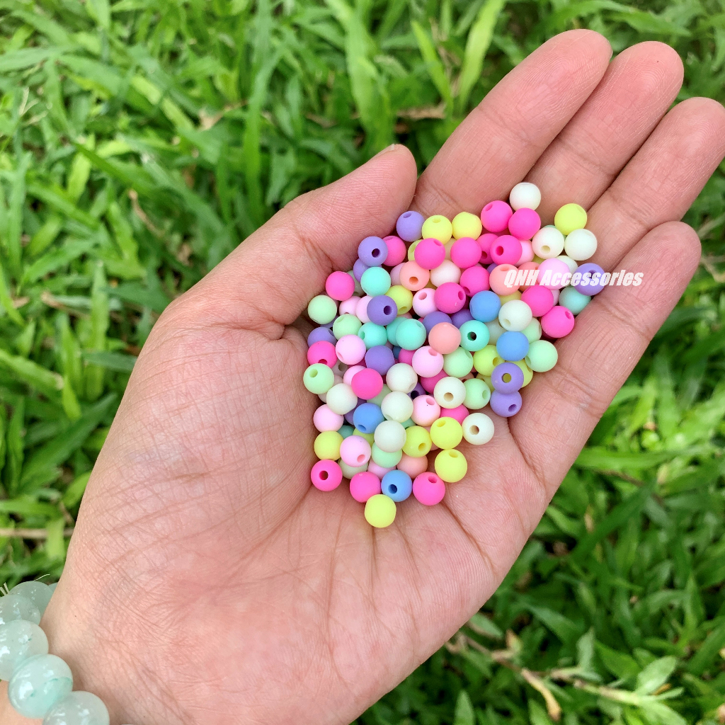 Túi 10g hạt nhựa tròn 4/6/8/10mm nhiều màu xỏ vòng tay, làm trang sức thủ công DIY
