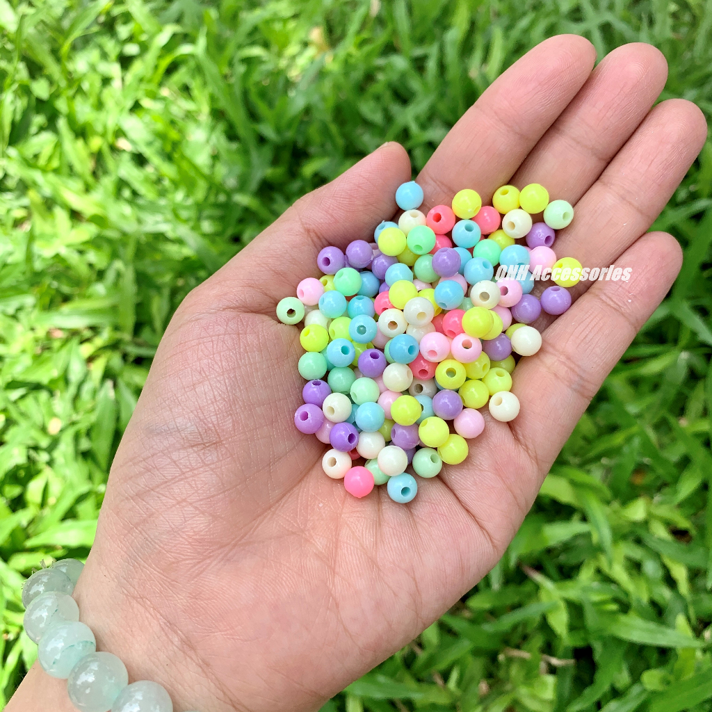 Túi 10g hạt nhựa tròn 4/6/8/10mm nhiều màu xỏ vòng tay, làm trang sức thủ công DIY