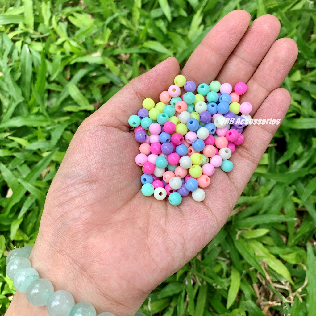 Túi 10g hạt nhựa tròn 4/6/8/10mm nhiều màu xỏ vòng tay, làm trang sức thủ công DIY
