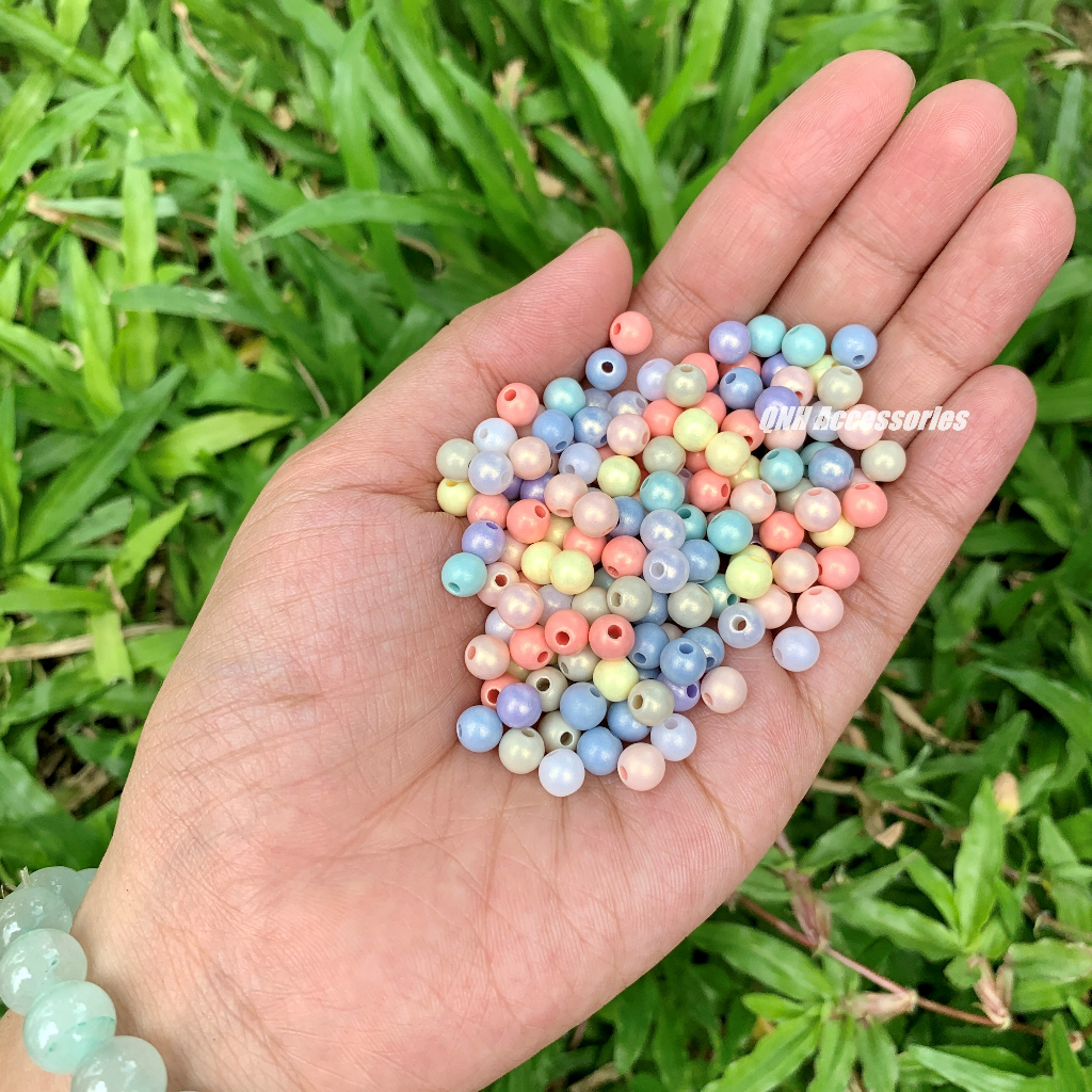 Túi 10g hạt nhựa tròn 4/6/8/10mm nhiều màu xỏ vòng tay, làm trang sức thủ công DIY