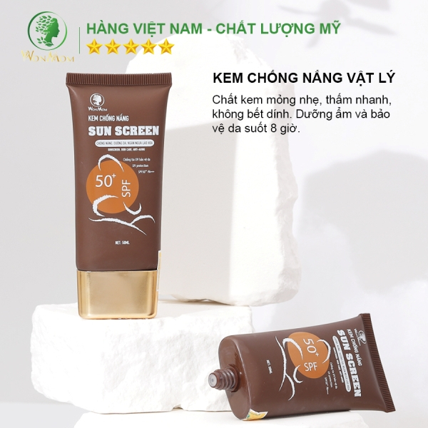 Kem chống nắng vật lý, dưỡng ẩm da và bảo vệ da suốt 8h Wonmom 50ml (Không BPA, an toàn cho Mẹ và Bé)