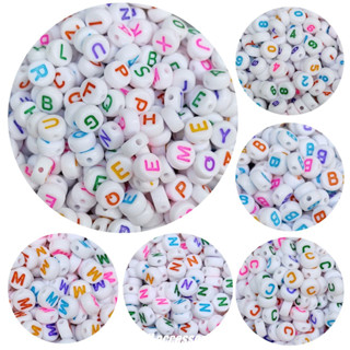 Gói 15g hạt chữ cái, hạt số nhiều màu nền trắng theo kí tự từ A-Z, 0-9 dùng làm trang sức handmade