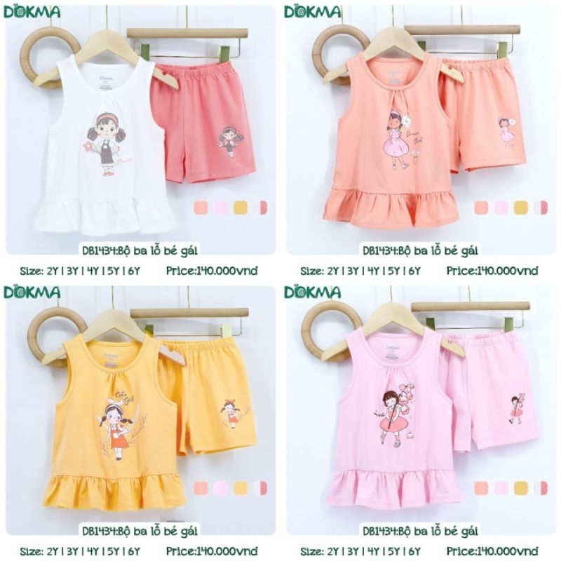 (2->6 tuổi) Bộ 3 lỗ sát nách bé gái Dokma- chất cotton USA mềm mát, co giãn, thoáng khí (DB1434)