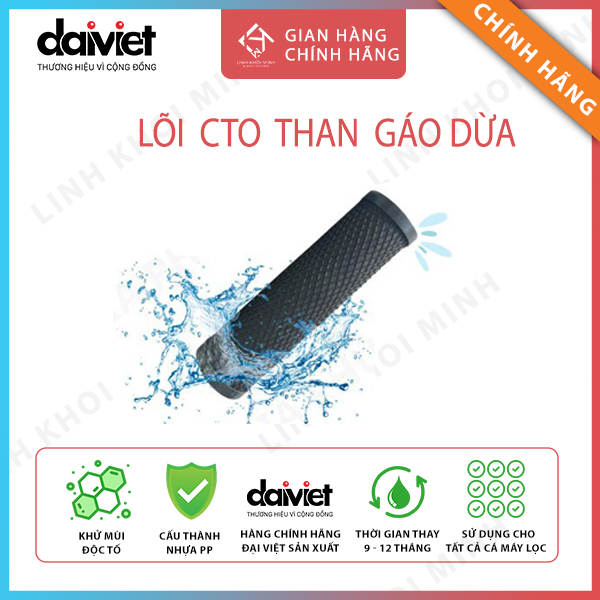 [Chính hãng] lõi số 2 CTO than hoạt tính gáo dừa - Đại Việt, sử dụng cho máy lọc nước DAIKIO, DAIKIOSAN, TAKASA, KASUTO.