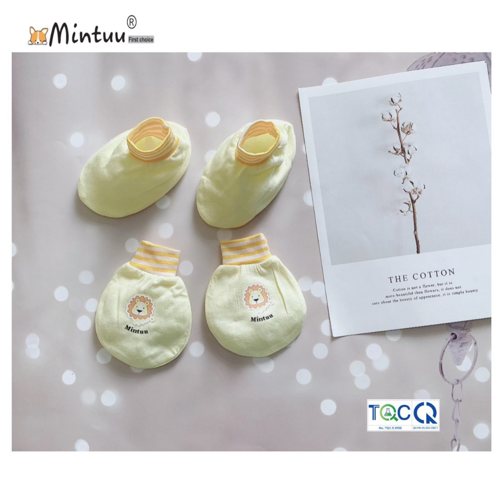 Bộ bao tay bao chân sơ sinh cổ bo Newborn, cho bé 0-1 tháng,  nhẹ kg < 3.5kg, chất liệu vải sợi tre, MINTUU