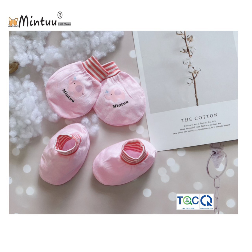 Bộ bao tay bao chân sơ sinh cổ bo Newborn, cho bé 0-1 tháng,  nhẹ kg < 3.5kg, chất liệu vải sợi tre, MINTUU