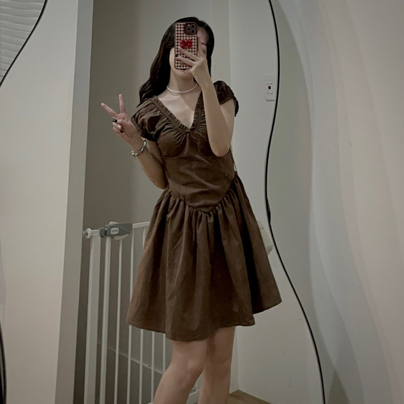 VÁY THÔ TAY NHÚN CHIẾT EO 2 LOẠI DÁNG NGẮN-DÀI