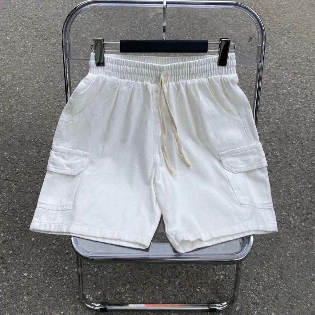 Quấn short bò unisex , sooc nam nữ .Quân đùi jean kaki túi hộp ống rộng style hàn quốc