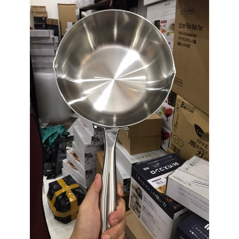 Chảo inox sâu lòng 5 lớp đúc liền khối Seka  kèm giá gác dầu  22, 24, 26cm