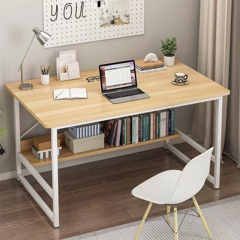 Bàn làm việc gỗ Bàn kệ lửng chân sắt dùng cho văn phòng học bài để máy tính cho học sinh sinh viên