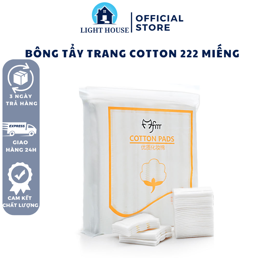 Bông Tẩy Trang 222 Miếng, Bông Tẩy Trang 3 Lớp Cotton Pads Sợi Bông Tự Nhiên Mềm Mịn Thấm Hút Tốt An Toàn Cho Da