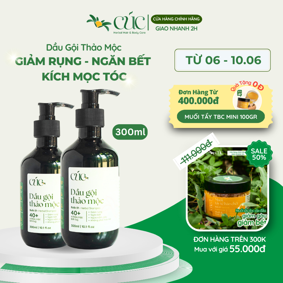 Dầu Gội Thảo Dược CÚC Herbal Hair Care Chiết Xuất 40+ Loại Thảo Mộc, Bưởi, Bồ Kết Giảm Gãy Rụng Tóc, Giảm
