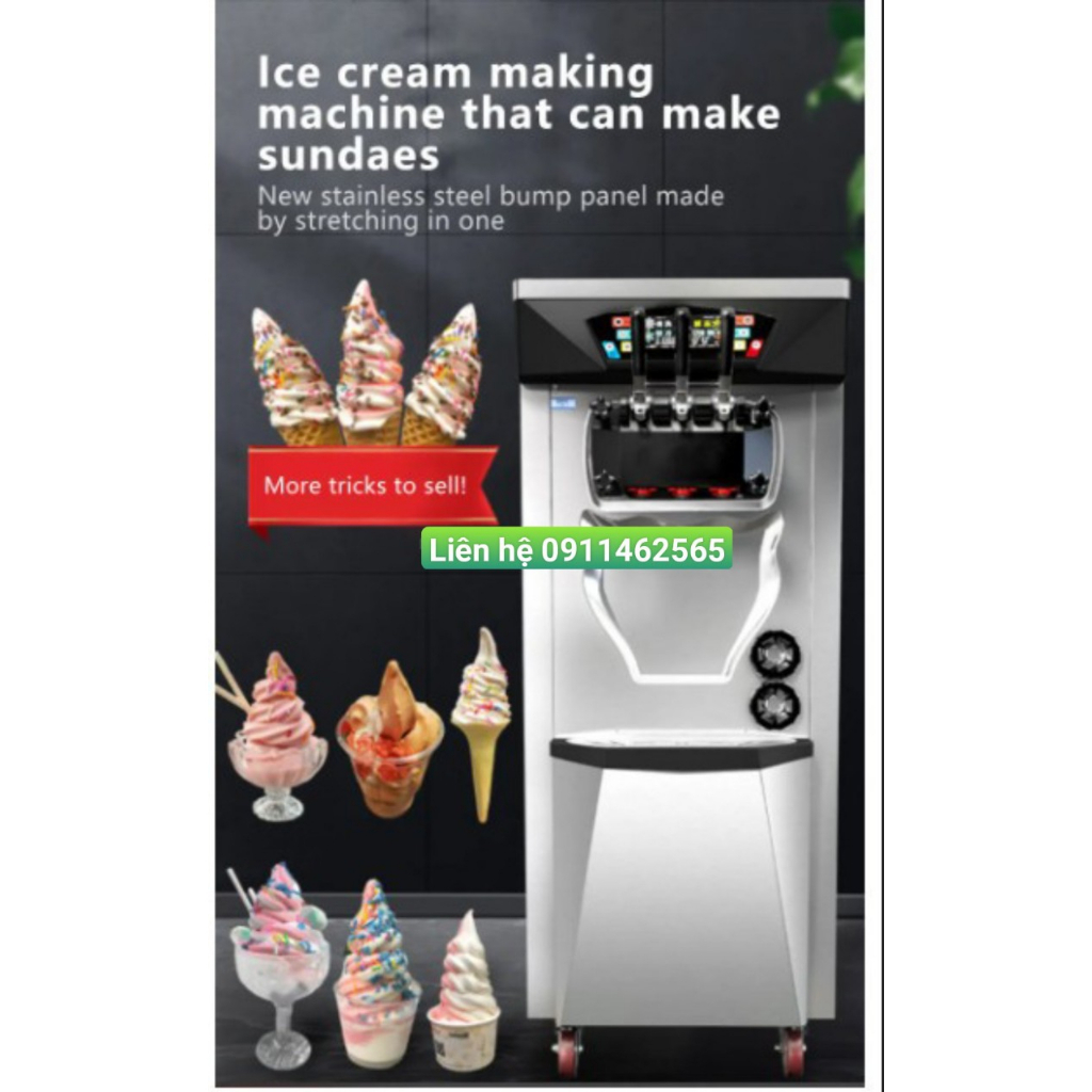 Máy làm kem tươi 3 vòi - Thương hiệu GONSEN  hàng cao cấp bảo hành 18 tháng