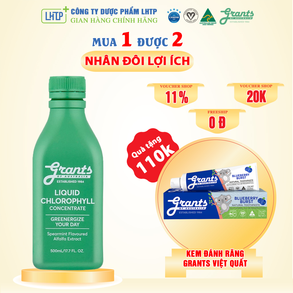 [ SIÊU TIẾT KIỆM] Nước Diệp Lục Cô Đặc GRANTS OF AUSTRALIA Của Úc Chai 500ml - Hỗ Trợ Trắng Da, Ngừa Mụn