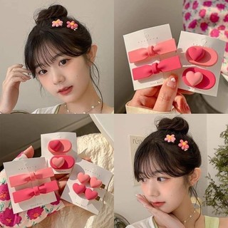 1 sét kẹp tóc mái màu hồng dễ thương