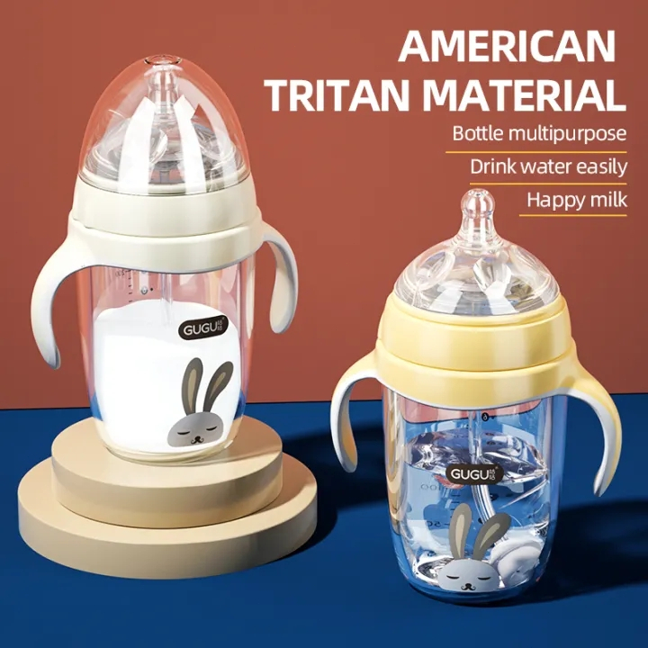 GUGU Em bé Tritan cho bú bình với tay cầm, bình sữa rộng cho em bé từ 0 tháng +,180ml/240ml