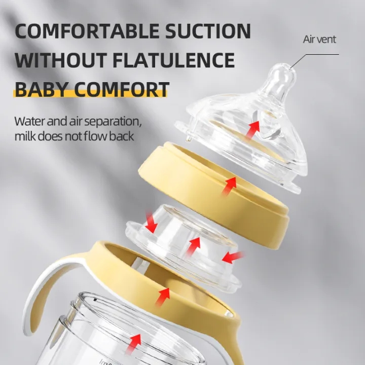 GUGU Em bé Tritan cho bú bình với tay cầm, bình sữa rộng cho em bé từ 0 tháng +,180ml/240ml